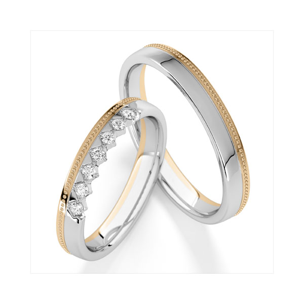 Set Bicolor trouwringen in roségoud 14 kt. witgoud 14 kt. met in totaal 0,14 ct. tw,vs van Steinberg