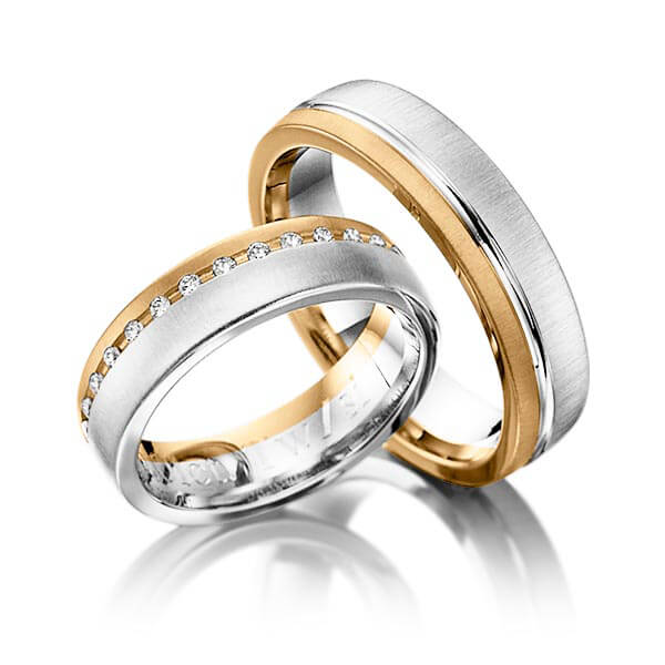 Set Bicolor trouwringen in roségoud 14 kt. witgoud 14 kt. met in totaal 0,15 ct. Briljant tw/si van Eternal Touch