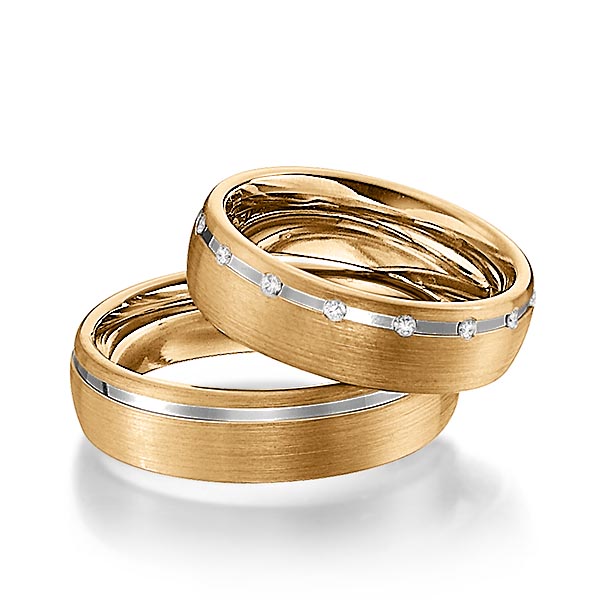 Set Bicolor trouwringen in roségoud 14 kt. witgoud 14 kt. met in totaal 0,15 ct. Briljant tw/si van Steinberg