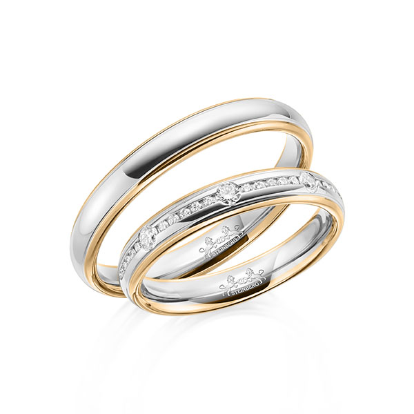 Set Bicolor trouwringen in roségoud 14 kt. witgoud 14 kt. met in totaal 0,22 ct. Briljant tw/si van Steinberg