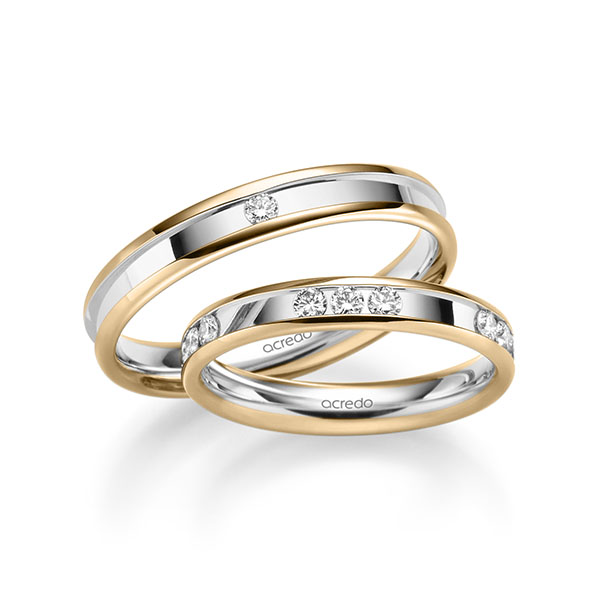 Set Bicolor trouwringen in roségoud 14 kt. witgoud 14 kt. met in totaal 0,64 ct. Briljant tw/si van acredo - A-2231-3 Set Bicolor trouwringen in roségoud 14 kt. witgoud 14 kt. met in totaal 0,64 ct. Briljant tw/si van acredo - A-2231-3