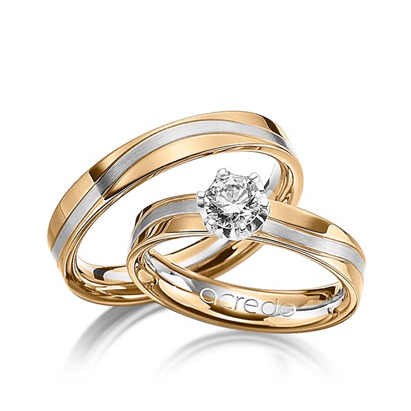 Set Bicolor trouwringen in roségoud 18 kt. witgoud 18 kt. met 0,4 ct. Briljanten tw/si van acredo