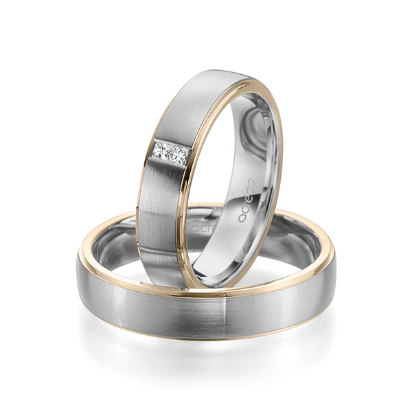 Set Bicolor trouwringen in Signature Goud 585 grijsgoud 14 kt. met in totaal 0,06 ct. Princess-Diamant tw/si van acredo - A-1964-13