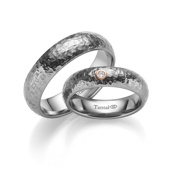 Set Bicolor trouwringen in Tantalum roodgoud 14 kt. met in totaal 0,03 ct. Briljant tw,vs - UQ-1143-1