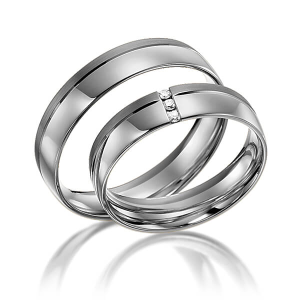 Set Bicolor trouwringen in witgoud 14 kt. dark grey gold 14 kt. met in totaal 0,03 ct. Briljant tw/si van acredo - S-1105-13