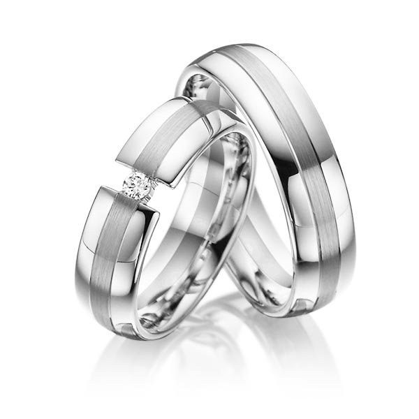 Set Bicolor trouwringen in witgoud 14 kt. dark grey gold 14 kt. met in totaal 0,05 ct. Briljant tw/si van Steinberg
