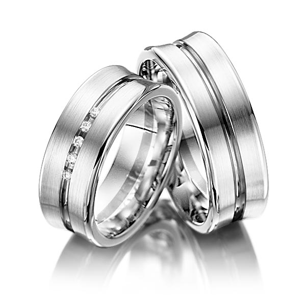 Set Bicolor trouwringen in witgoud 14 kt. dark grey gold 14 kt. met in totaal 0,05 ct. Briljant tw/si van Steinberg