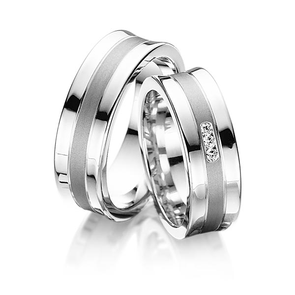 Set Bicolor trouwringen in witgoud 14 kt. dark grey gold 14 kt. met in totaal 0,06 ct. Briljant tw/si van Steinberg