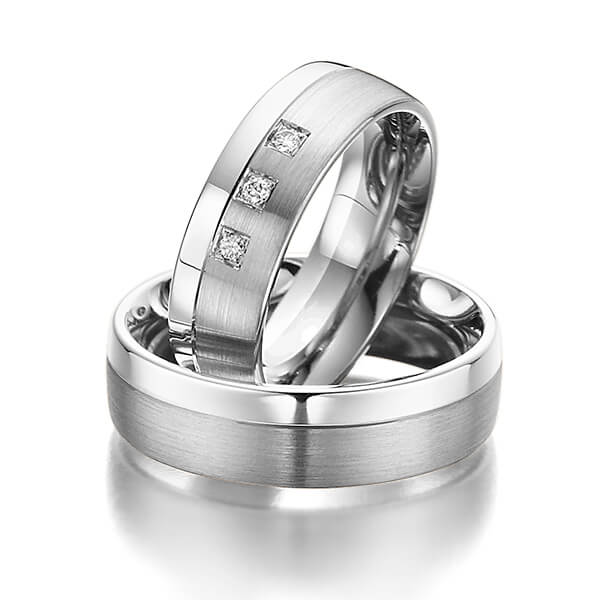 Set Bicolor trouwringen in witgoud 14 kt. dark grey gold 14 kt. met in totaal 0,06 ct. Briljant tw/si van Steinberg - Q-1075-5