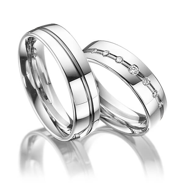 Set Bicolor trouwringen in witgoud 14 kt. dark grey gold 14 kt. met in totaal 0,14 ct. Briljant tw/si van Steinberg