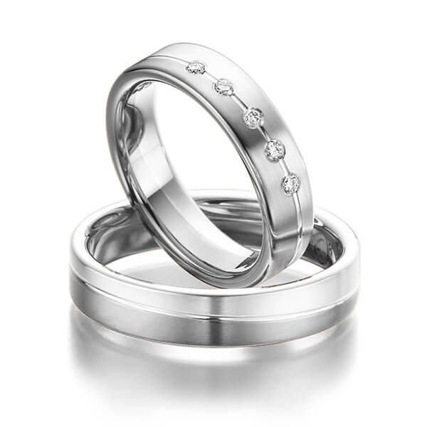Set Bicolor trouwringen in witgoud 14 kt. dark grey gold 14 kt. met in totaal 0,1 ct. Briljant tw/si van Steinberg