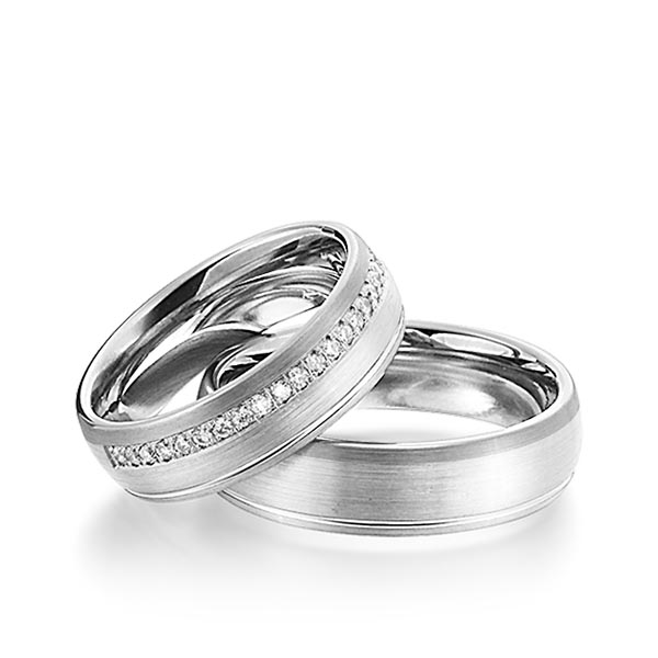 Set Bicolor trouwringen in witgoud 14 kt. dark grey gold 14 kt. met in totaal 0,23 ct. Briljant tw/si van Steinberg