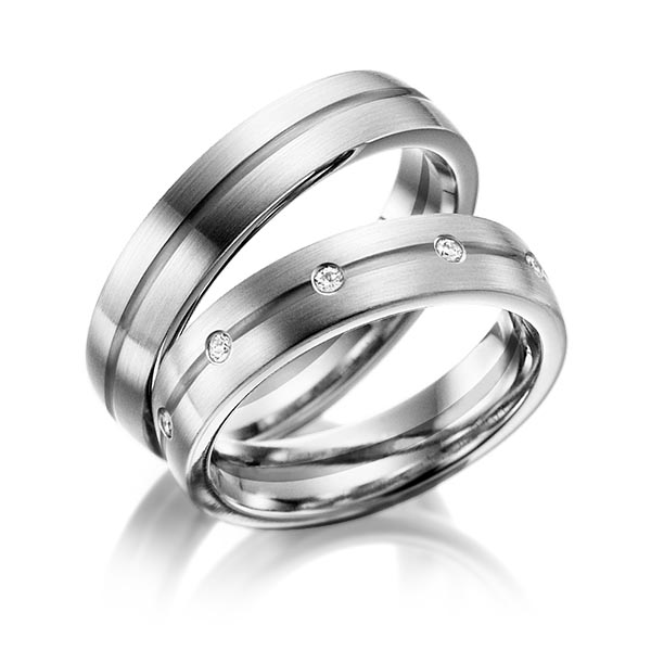 Set Bicolor trouwringen in witgoud 14 kt. dark grey gold 14 kt. met in totaal 0,2 ct. Briljant tw/si van Steinberg