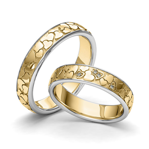 Set Bicolor trouwringen in witgoud 14 kt. geelgoud 14 kt. Hart met in totaal 0,02 ct. Briljant tw/si van Eternal Touch