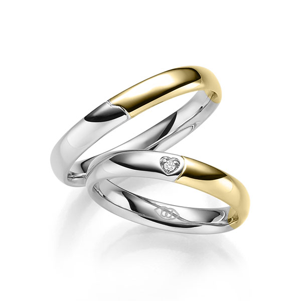 Set Bicolor trouwringen in witgoud 14 kt. geelgoud 14 kt. met in totaal 0,015 ct. Briljant tw/si - UQ-1130-3