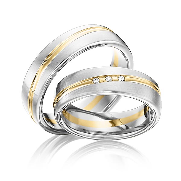 Set Bicolor trouwringen in witgoud 14 kt. geelgoud 14 kt. met in totaal 0,03 ct. Briljant tw/si van Eternal Touch
