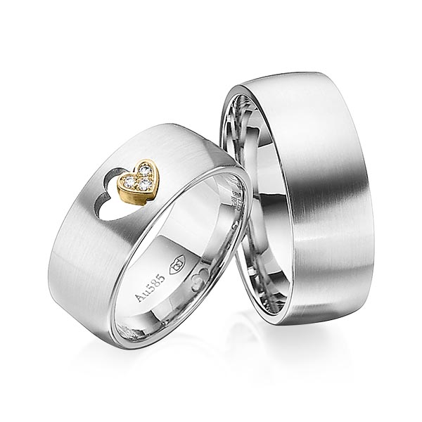 Set Bicolor trouwringen in witgoud 14 kt. geelgoud 14 kt. met in totaal 0,03 ct. Briljant tw/si van Eternal Touch