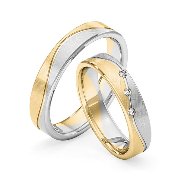 Set Bicolor trouwringen in witgoud 14 kt. geelgoud 14 kt. met in totaal 0,045 ct. Briljant tw/si van Merii - M-1262-2 Set Bicolor trouwringen in witgoud 14 kt. geelgoud 14 kt. met in totaal 0,045 ct. Briljant tw/si van Merii - M-1262-2