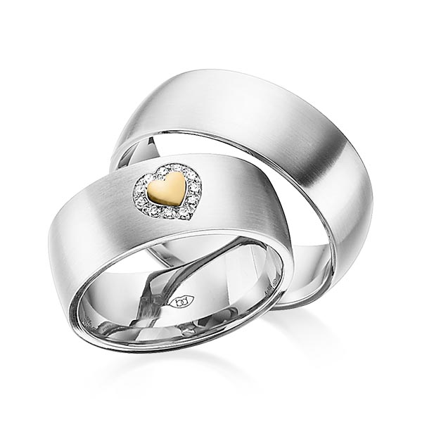 Set Bicolor trouwringen in witgoud 14 kt. geelgoud 14 kt. met in totaal 0,055 ct. Briljant tw/si van Eternal Touch