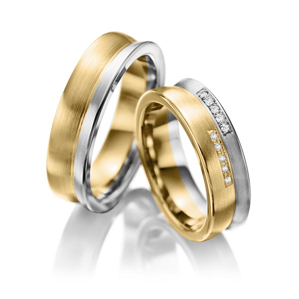 Set Bicolor trouwringen in witgoud 14 kt. geelgoud 14 kt. met in totaal 0,1 ct. Briljant tw/si van Eternal Touch