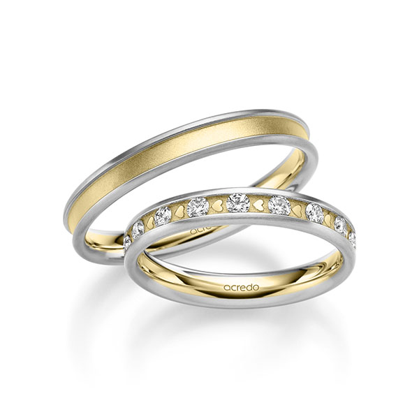 Set Bicolor trouwringen in witgoud 14 kt. geelgoud 14 kt. met in totaal 0,68 ct. Briljant tw/si van acredo - A-2368-13