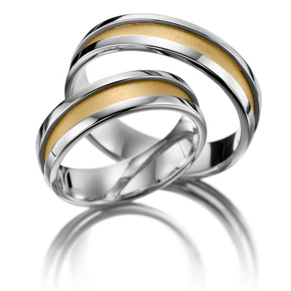 Set Bicolor trouwringen in witgoud 14 kt. geelgoud 14 kt. 