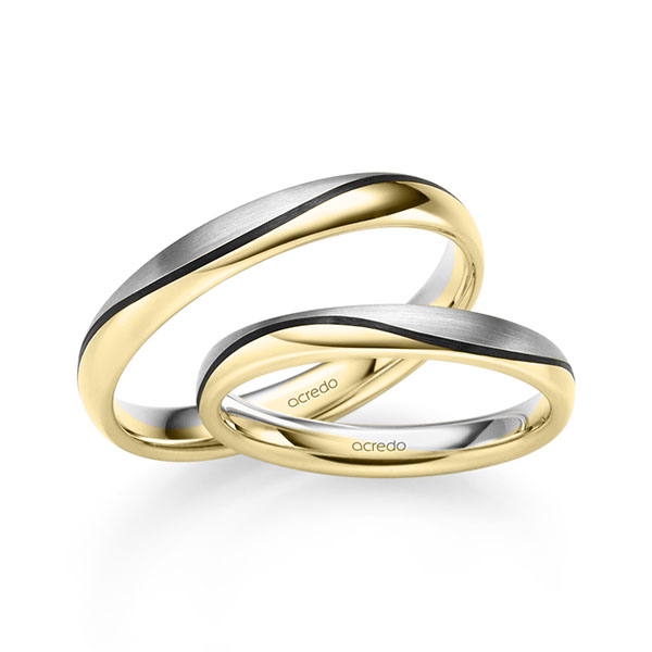 Set Bicolor trouwringen in witgoud 14 kt. geelgoud 14 kt. van acredo - S-1300-3