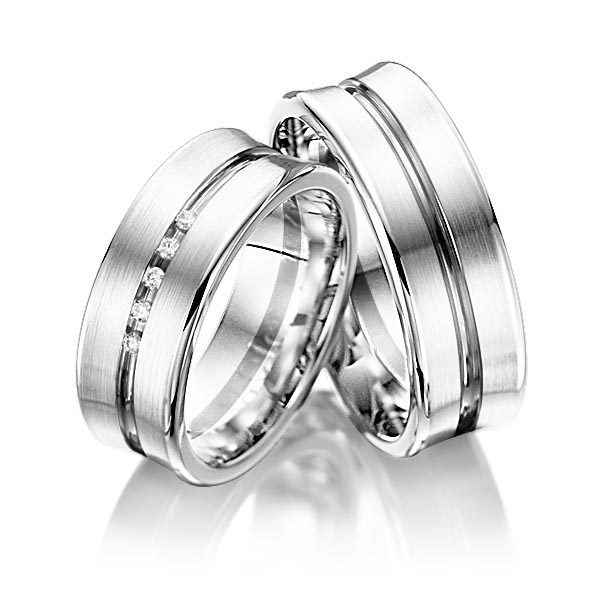 Set Bicolor trouwringen in witgoud 14 kt. grijsgoud 14 kt. met in totaal 0,05 ct. Briljant tw/si van Eternal Touch