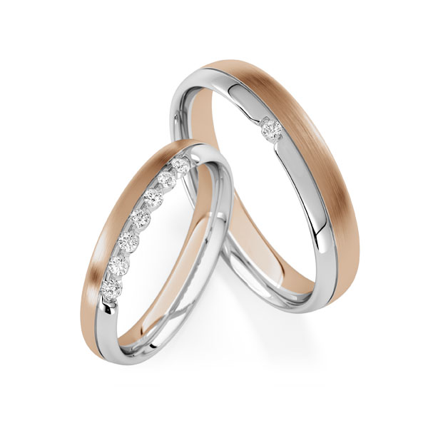 Set Bicolor trouwringen in witgoud 14 kt. Peach-Gold 585 met in totaal 0,16 ct. tw,vs van Steinberg