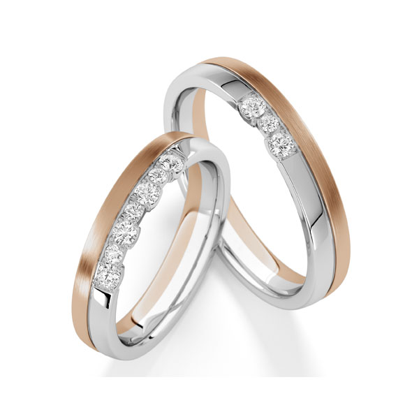Set Bicolor trouwringen in witgoud 14 kt. Peach-Gold 585 met in totaal 0,28 ct. tw,vs tw/si van Steinberg
