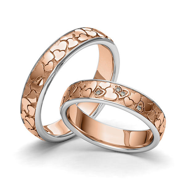 Set Bicolor trouwringen in witgoud 14 kt. roodgoud 14 kt. Hart met in totaal 0,02 ct. Briljant tw/si van Eternal Touch - Y-1416-11