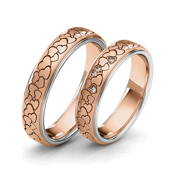 Set Bicolor trouwringen in witgoud 14 kt. roodgoud 14 kt. Hart met in totaal 0,02 ct. Briljant tw/si van Eternal Touch