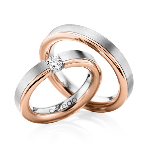 Set Bicolor trouwringen in witgoud 14 kt. roodgoud 14 kt. met 0,3 ct. Briljant tw/si van acredo - A-1121-1 Set Bicolor trouwringen in witgoud 14 kt. roodgoud 14 kt. met 0,3 ct. Briljant tw/si van acredo - A-1121-1