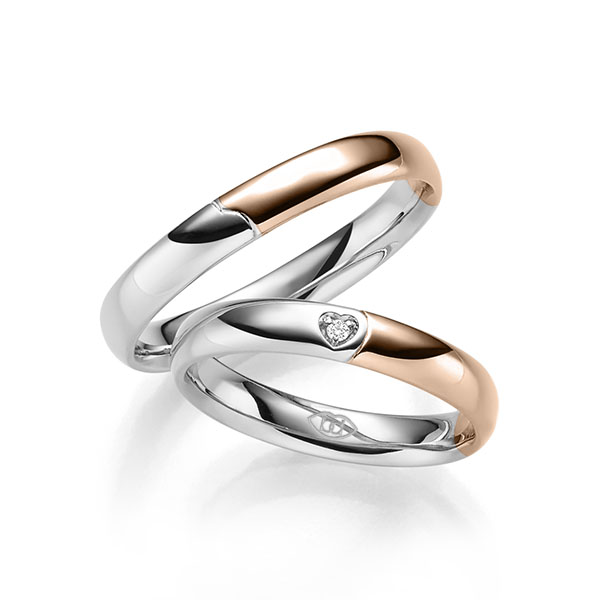 Set Bicolor trouwringen in witgoud 14 kt. roodgoud 14 kt. met in totaal 0,015 ct. Briljant tw/si - UQ-1130-1 Set Bicolor trouwringen in witgoud 14 kt. roodgoud 14 kt. met in totaal 0,015 ct. Briljant tw/si - UQ-1130-1