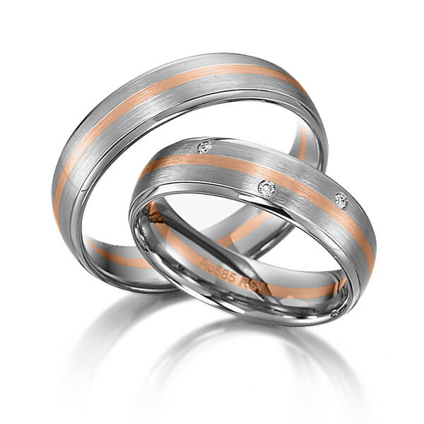 Set Bicolor trouwringen in witgoud 14 kt. roodgoud 14 kt. met in totaal 0,024 ct. Briljant tw/si van acredo - S-1162-1