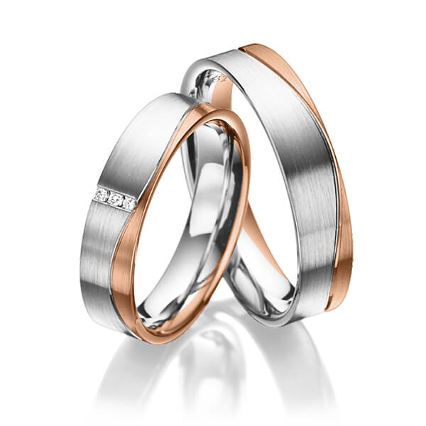 Set Bicolor trouwringen in witgoud 14 kt. roodgoud 14 kt. met in totaal 0,03 ct. Briljant tw/si van acredo - A-3024-1 Set Bicolor trouwringen in witgoud 14 kt. roodgoud 14 kt. met in totaal 0,03 ct. Briljant tw/si van acredo - A-3024-1