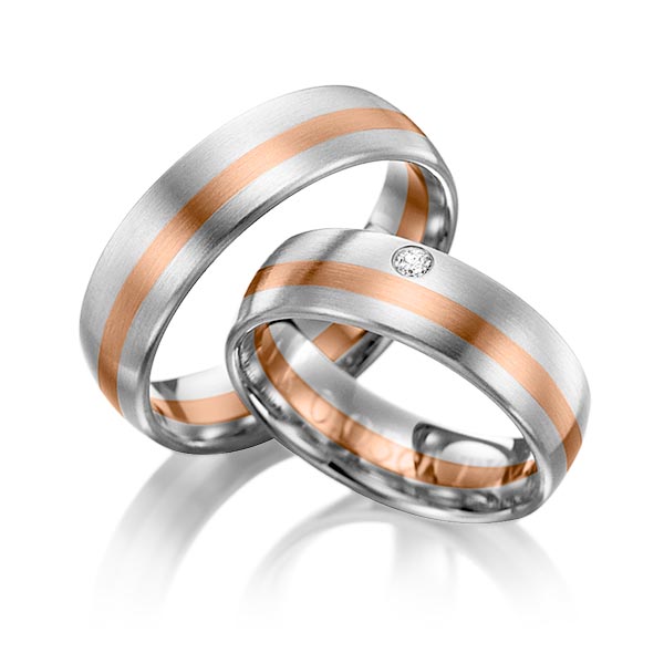 Set Bicolor trouwringen in witgoud 14 kt. roodgoud 14 kt. met in totaal 0,03 ct. Briljant tw/si van Eternal Touch - Y-1016-5