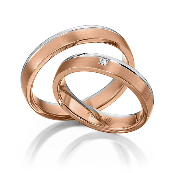 Set Bicolor trouwringen in witgoud 14 kt. roodgoud 14 kt. met in totaal 0,03 ct. Princess-Diamant tw,vs van acredo