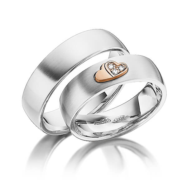 Set Bicolor trouwringen in witgoud 14 kt. roodgoud 14 kt. met in totaal 0,045 ct. Briljant tw/si van Eternal Touch