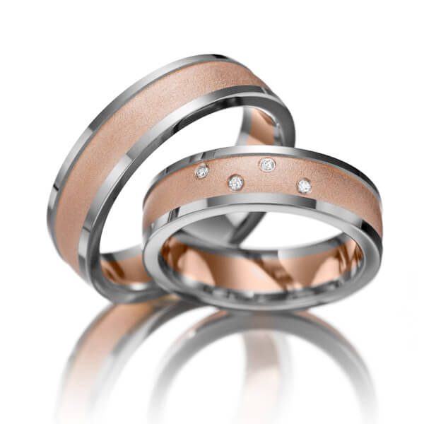 Set Bicolor trouwringen in witgoud 14 kt. roodgoud 14 kt. met in totaal 0,04 ct. Briljant tw/si van Eternal Touch