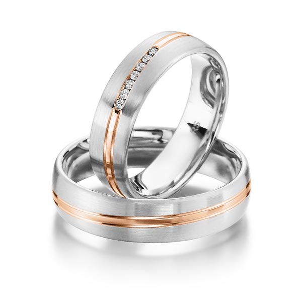 Set Bicolor trouwringen in witgoud 14 kt. roodgoud 14 kt. met in totaal 0,056 ct. Briljant tw/si van acredo - S-1140-7