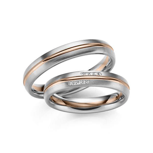 Set Bicolor trouwringen in witgoud 14 kt. roodgoud 14 kt. met in totaal 0,05 ct. Briljant tw/si van Eternal Touch