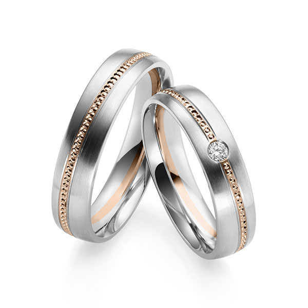 Set Bicolor trouwringen in witgoud 14 kt. roodgoud 14 kt. met in totaal 0,05 ct. Briljant tw/si van Eternal Touch