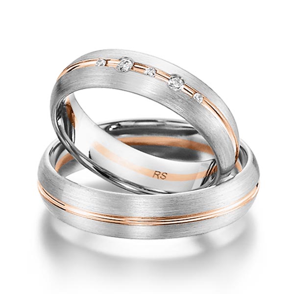 Set Bicolor trouwringen in witgoud 14 kt. roodgoud 14 kt. met in totaal 0,064 ct. Briljant tw/si van acredo - S-1163-7