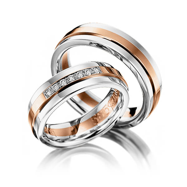 Set Bicolor trouwringen in witgoud 14 kt. roodgoud 14 kt. met in totaal 0,14 ct. Briljant tw/si van Eternal Touch - Y-1142-16 Set Bicolor trouwringen in witgoud 14 kt. roodgoud 14 kt. met in totaal 0,14 ct. Briljant tw/si van Eternal Touch - Y-1142-16