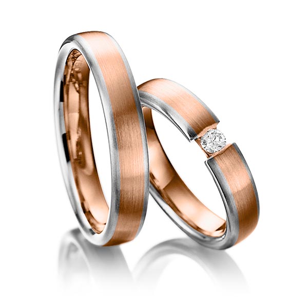 Set Bicolor trouwringen in witgoud 14 kt. roodgoud 14 kt. met in totaal 0,1 ct. Briljant tw/si van Eternal Touch - Y-1103-16 Set Bicolor trouwringen in witgoud 14 kt. roodgoud 14 kt. met in totaal 0,1 ct. Briljant tw/si van Eternal Touch - Y-1103-16