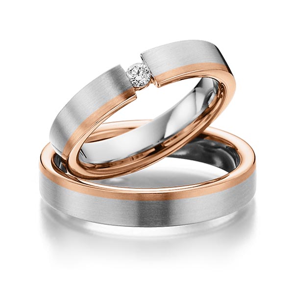 Set Bicolor trouwringen in witgoud 14 kt. roodgoud 14 kt. met in totaal 0,1 ct. Briljant tw/si van Eternal Touch
