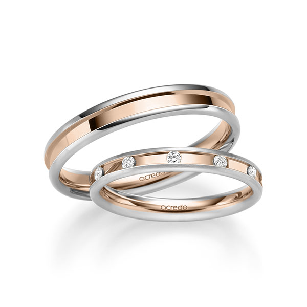 Set Bicolor trouwringen in witgoud 14 kt. roodgoud 14 kt. met in totaal 0,22 ct. Briljant tw/si van acredo - A-2228-7