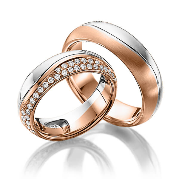Set Bicolor trouwringen in witgoud 14 kt. roodgoud 14 kt. met in totaal 0,63 ct. Briljant tw/si van Eternal Touch