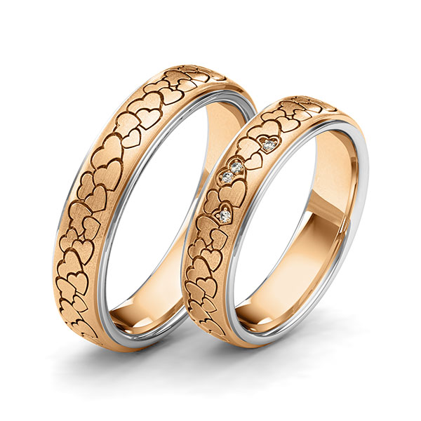 Set Bicolor trouwringen in witgoud 14 kt. roségoud 14 kt. Hart met in totaal 0,02 ct. Briljant tw/si van Eternal Touch